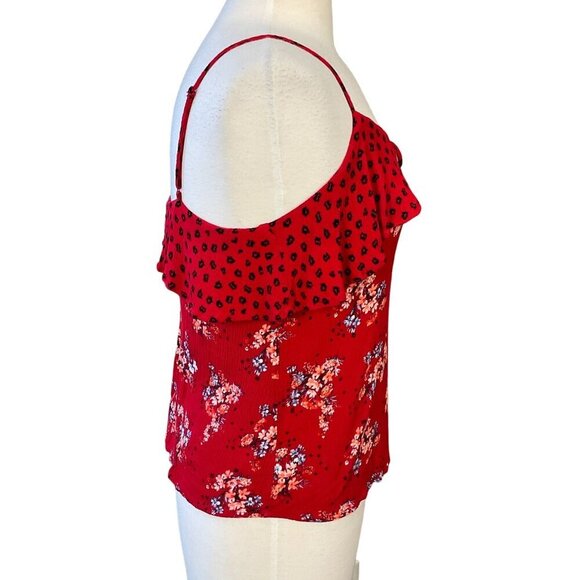 Pink Republic Dark Red Floral Ruffle Camisole Top Spaghetti Straps Juniors M - Picture 3 of 9
